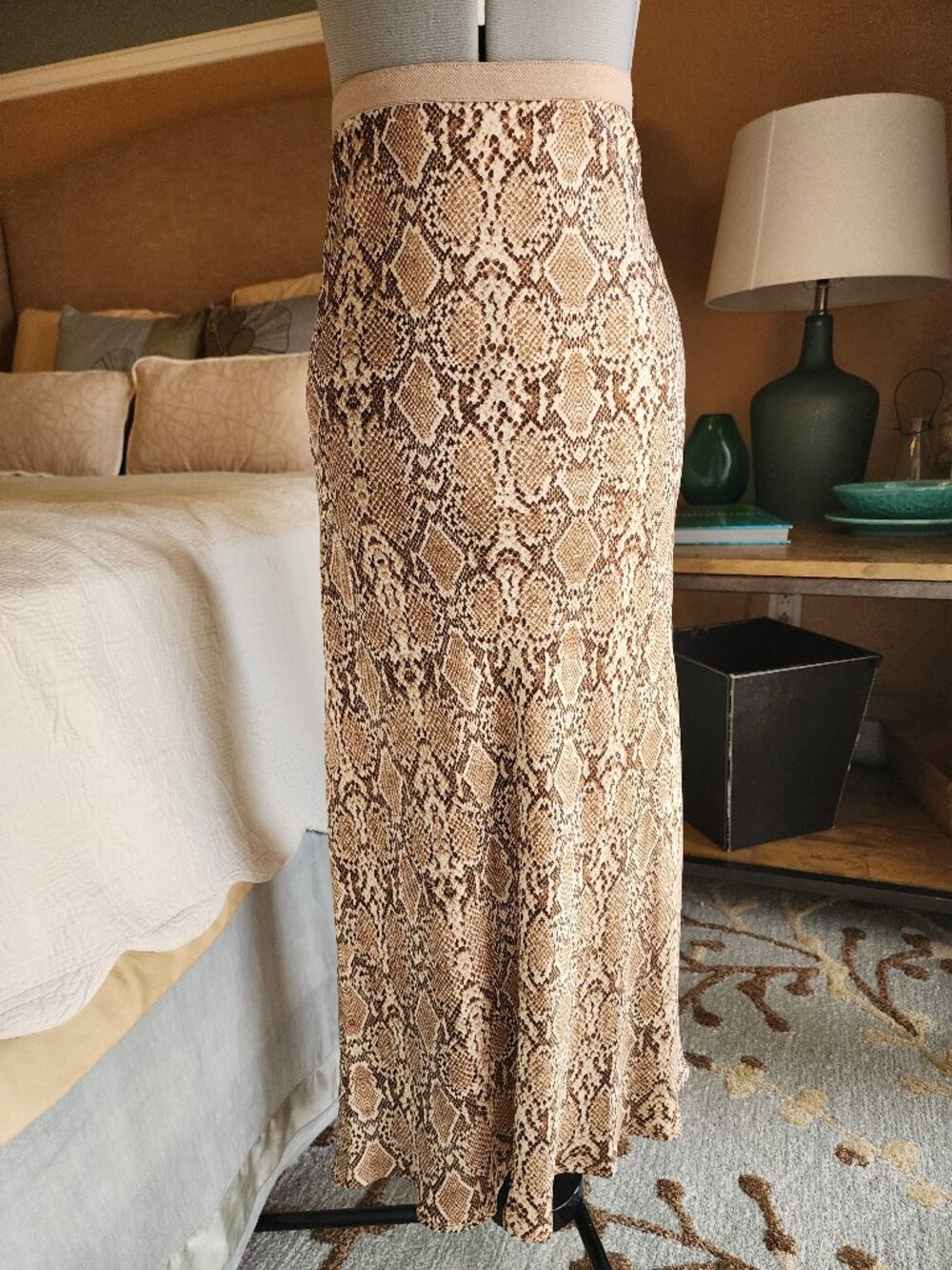 ANINE BING Python Bar Silk Skirt Neutral Snake Print Midi Slip Size S?